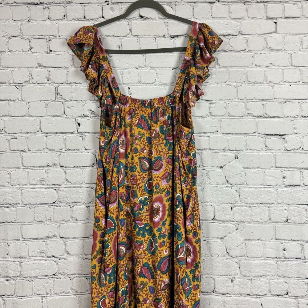 House of Harlow 1960 Flutter Sleeve Floral Midi Dress In Jackie Mustard Print L - Picture 11 of 13